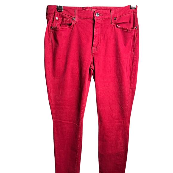 7 For All Mankind Red Mid-Rise Jeans Women Size 32 - Picture 3 of 5